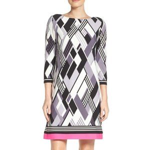 ELIZA J Geometric Print Exposed Zipper 3/4 Sleeve Shift Dress